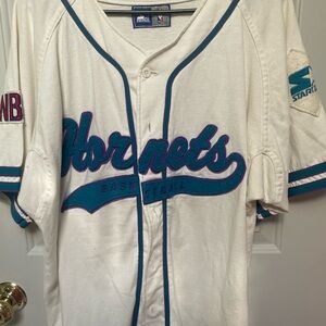 Vintage 90’s STARTER White and Teal Hornets Baseball Jersey